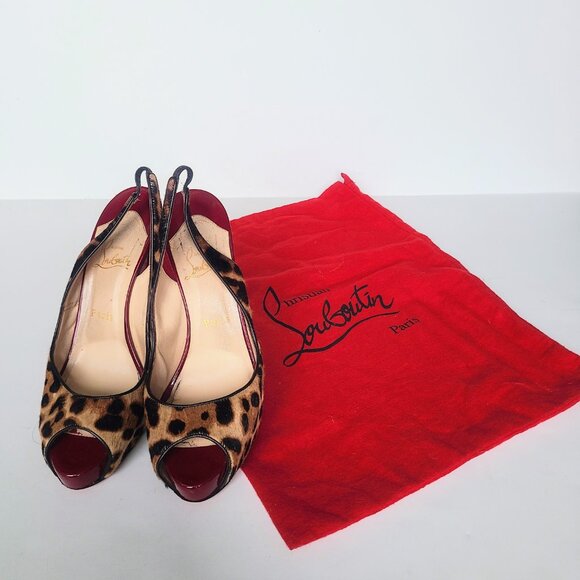 Christian Louboutin Leopard Cheetah Print Calf Hair Slingback Peep Toe Heels 39 - Picture 4 of 11